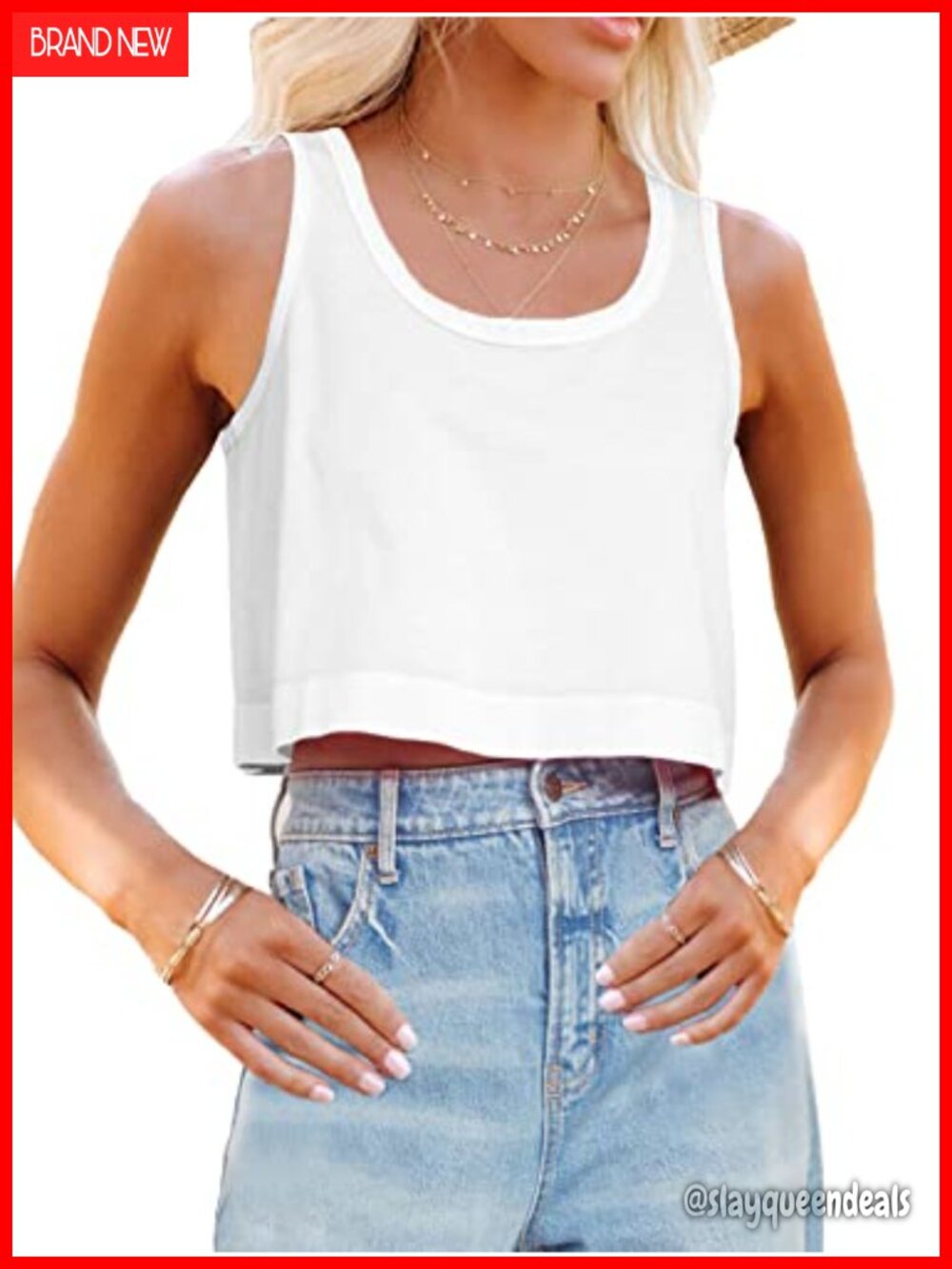 Womens Cotton Crop Tank Top Loose Fit Sleeveless Scoop Neck